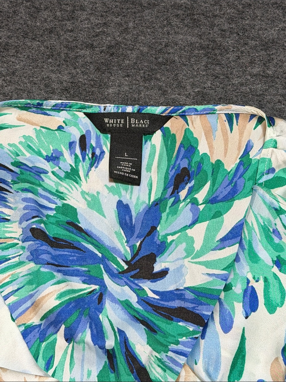 White House Black Market Floral Ruffle Blouse - Blue and Green - Picture 2 of 8